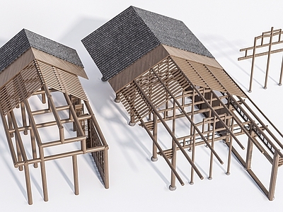 中式古建筑框架 木结构框架 古建筑构建 古建筑木作