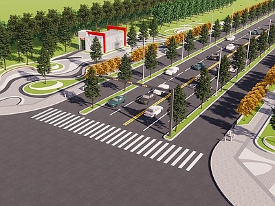 现代市政道路景观 城市公路 斑马线 十字路口 地面交通
