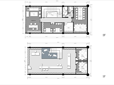 新中式500㎡两层文玩专卖店平面布置图 施工图