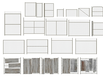 现代破旧围挡栅栏合集