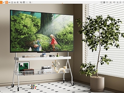 电视机 支架电视 可移动电视 绿植盆栽