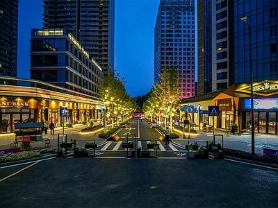 商业街街道外景夜景