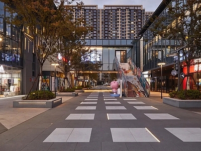 商业街街道外景夜景