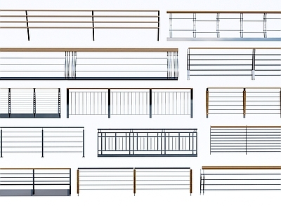 现代栏杆 铁艺 围栏 护栏 扶手 阳台 木栅栏 石材