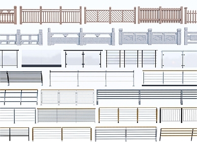 现代栏杆 铁艺 围栏 护栏 扶手 阳台 木栅栏 石材
