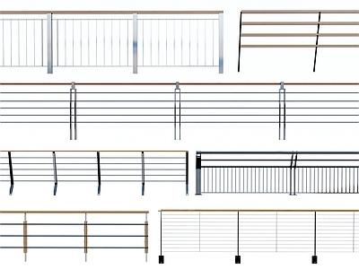现代栏杆 铁艺 围栏 护栏 扶手 阳台 木栅栏 石材