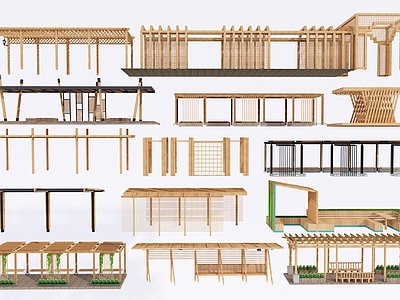 现代廊架 木花架 木构架 葡萄架 亭子 景观廊架
