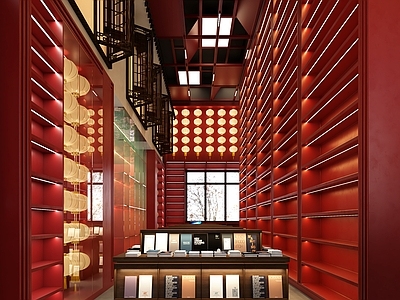 中式中国红书店