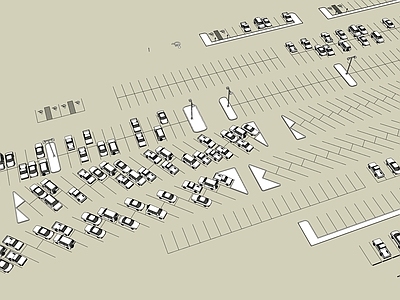 现代室外停车位及汽车组合 户外停车场