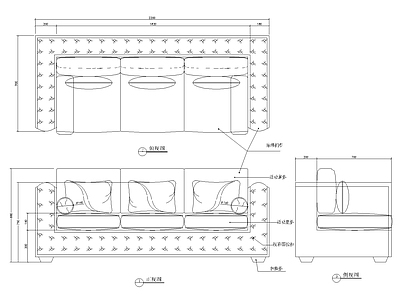 沙发生产加工三视图 图库