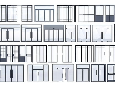 现代门组合 玻璃门 玻璃大门 玻璃推拉门 公司入口玻璃门 玻璃双开门