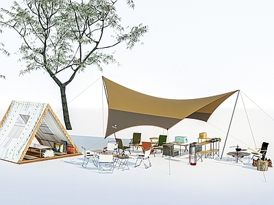 现代露营帐篷 天幕 露营器材 烧烤架 露营桌椅