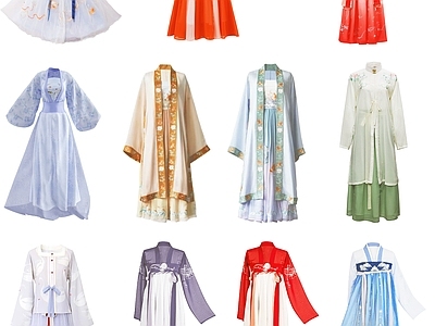 2D女士汉服服装组合 古代女装唐装汉服组合 服饰衣冠衣裳汉妆