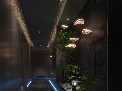 现代足浴走廊 夜场 spa 过道 植物