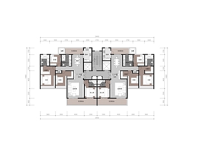 现代风格洋房建筑户型平面图 平面图 平层 彩平图