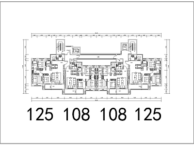 某小区一类高层住宅T4户型建筑 平面图 平层