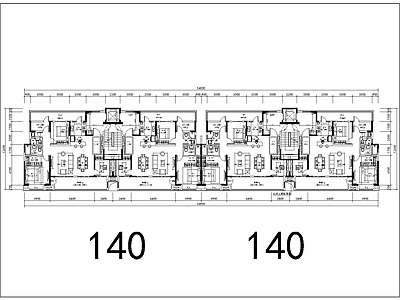 某小区140平方米家装空间 平面图  三室一厅 平层