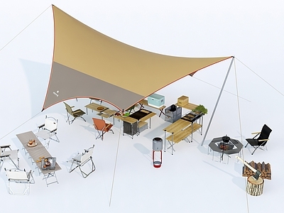 现代露营帐篷 天幕 露营器材 烧烤架 露营桌椅