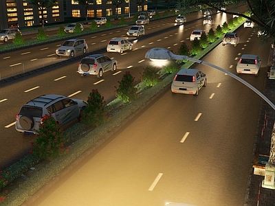 现代路面 街道 城市夜景 风景 交通工具 路灯