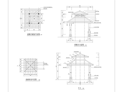 重檐亭双层顶结构凉亭景观 施工图