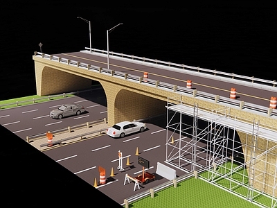 现代桥洞公路 路面维修施工 脚手架