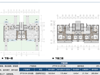 上海叠拼200㎡户型室内平面图  四室两厅 别墅