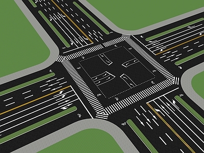 现代道路 路网 公路画线 交通标志