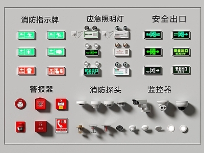 现代安全出口导视牌 安全设施 指示牌 感应灯 应急器材 喷淋头 报警器