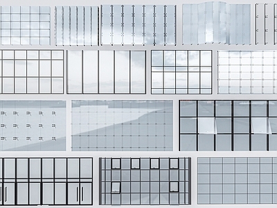 现代双开门 玻璃幕墙 玻璃 建筑外墙 建筑构件
