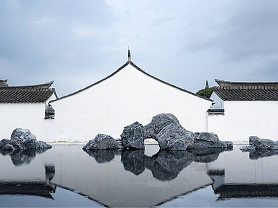 中式镜面水景 景石小品 镜面水景