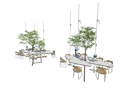 现代咖啡店外摆 户外桌椅 植物