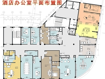 800m²酒店办公室平面布置图 施工图