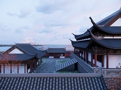 中式风格寺庙 古代寺院建筑群