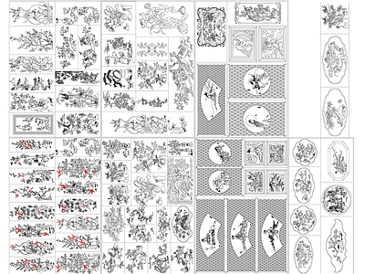 中式元素雕刻图案 中国鸟画 施工图 工装综合图库