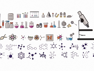 现代化学分子符号 研究设备试管显微镜 异形