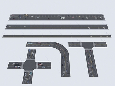 现代道路 市政 十字路口 T字路口 6车道4车道2车道 柏油马路