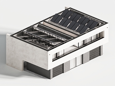 现代独栋别墅 住宅外观 外立面 太阳能发电器