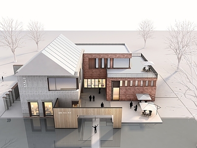 现代红砖展览馆建筑 艺术馆 美食馆