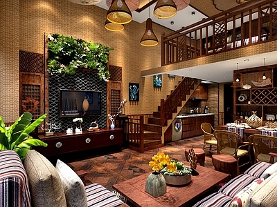 东南亚loft客餐厅 卧室