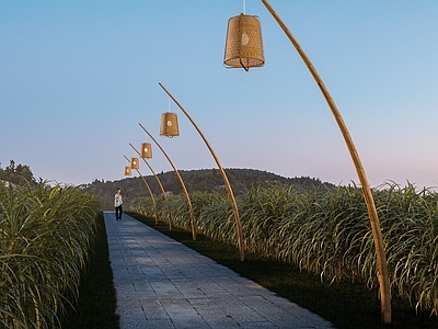 现代高杆景观竹灯 乡村景观小品 稻田竹灯