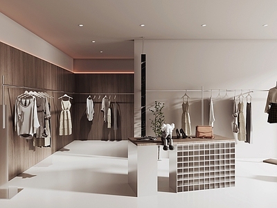 现代女装店 服装货架 中岛展台