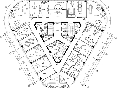 钻石型建筑工程办公室平面图 施工图