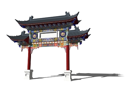 中式牌坊牌楼 古建牌坊 二柱三楼牌坊 明清牌坊 大门入口 牌坊大门
