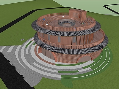 现代红砖圆形展厅建筑