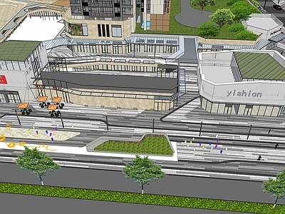 现代商场建筑 广场折线景观