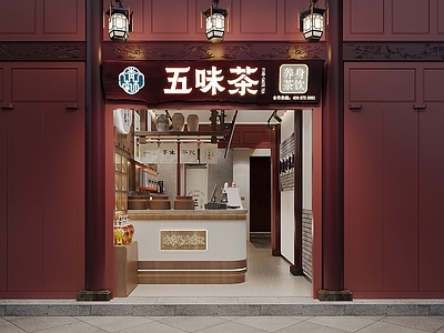 新中式奶茶店 备餐区 单层 收银