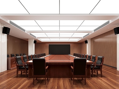 现代会议室 会议桌椅 封闭式 办公会议室
