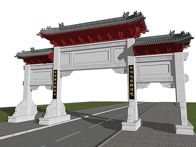 中式古建牌坊 石牌坊 四柱三楼牌坊 牌坊大门