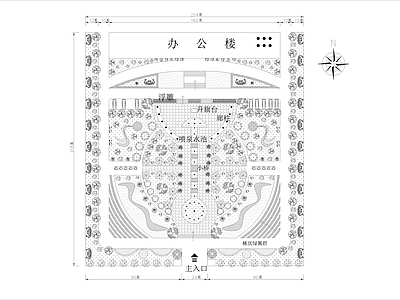 企业办公楼前 绿化景观 施工图 办公工业景观