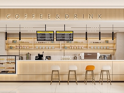 现代咖啡店 备餐区 单层 收银